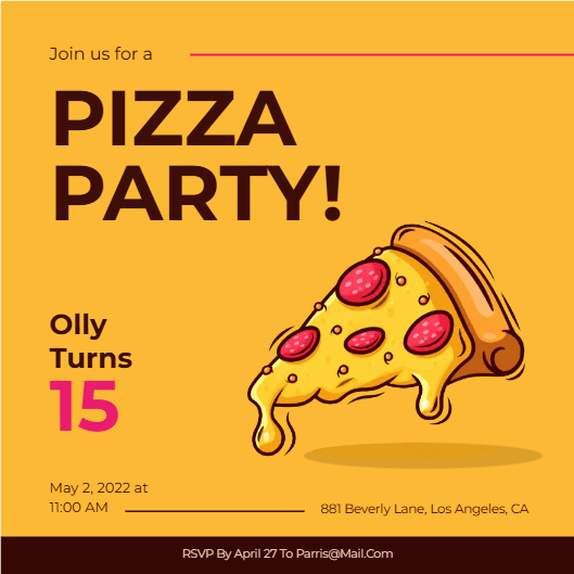 Pizza Party Birthday Invitation