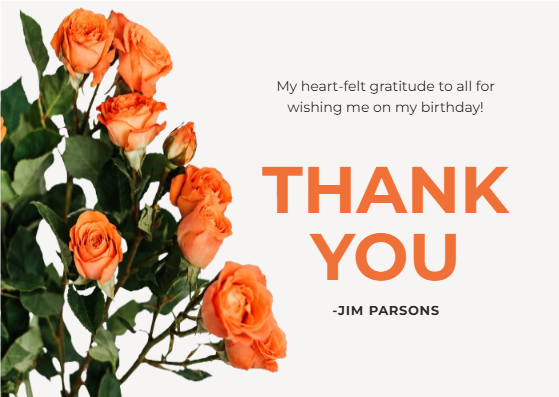 Orange Roses Birthday Thank You Card