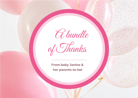 Baby Shower Pink Balloons Thank You Card